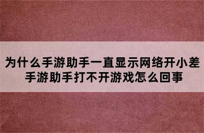 为什么手游助手一直显示网络开小差 手游助手打不开游戏怎么回事